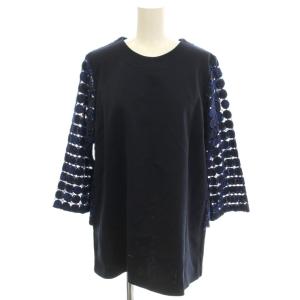 イッセイミヤケ カットソー 刺繍レース プルオーバー ブラウス 長袖 2 ネイビー 紺 HA63JJ252