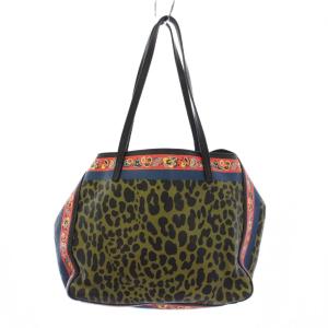 トートバッグ ハンドバッグ ヒョウ柄 レザー カーキ /KH