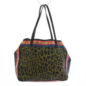 ETRO トートバッグ ハンドバッグ ヒョウ柄 レザー カーキ /KH