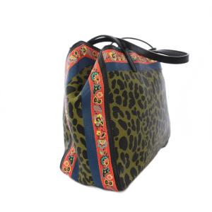 ETRO トートバッグ ハンドバッグ ヒョウ柄 レザー カーキ /KH