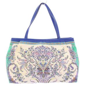 トートバッグ ハンドバッグ 総柄 青 アイボリー /TK