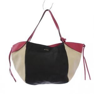 タグ付き トートバッグ ハンドバッグ レザー 黒 ピンク /KH