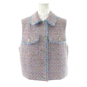 24SS フィルムラメツイードステンカラージレ ベスト 前開き 38 ラベンダー ピンク 10241110170