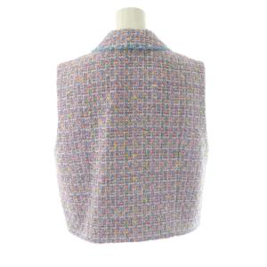 ANAYI 24SS フィルムラメツイードステンカラージレ ベスト 前開き 38 ラベンダー ピンク 10241110170