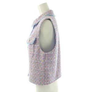 ANAYI 24SS フィルムラメツイードステンカラージレ ベスト 前開き 38 ラベンダー ピンク 10241110170