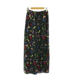 ANAYI 24AW ボタニカルデシンプリントワイドパンツ イージー 36 ブラック マルチカラー 10242712020