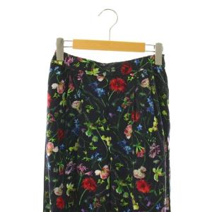 ANAYI 24AW ボタニカルデシンプリントワイドパンツ イージー 36 ブラック マルチカラー 10242712020