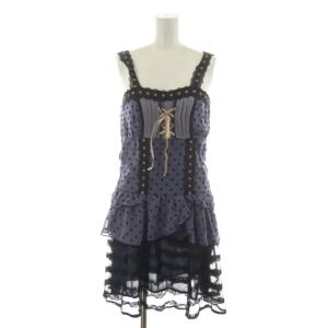 タグ付き キャミワンピース M 紫 パープル ドット柄 レースアップ フリル /RR