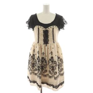 タグ付き ワンピース ミニ M ピンクベージュ 総柄 レース 半袖 /RR