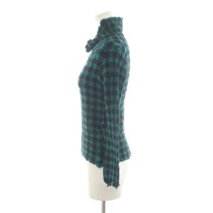 me ISSEY MIYAKE カットソー 長袖 チェック柄 ハイネック 緑 グリーン 黒 ブラック MI34FM216 /AN42