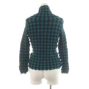 me ISSEY MIYAKE カットソー 長袖 チェック柄 ハイネック 緑 グリーン 黒 ブラック MI34FM216 /AN42