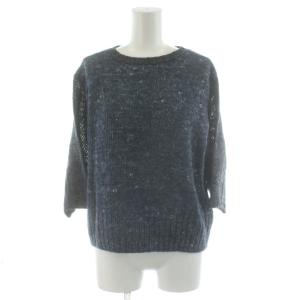 ニット セーター 7分袖 リネン 麻 0 紺 ネイビー 7028034 /AN78