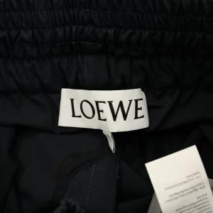 LOEWE ワイドパンツ アナグラム ロゴ 刺繍 シルク混 S ネイビー