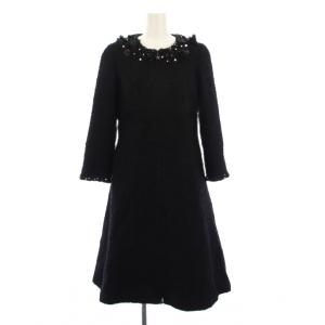 25AW ノーカラーコート ツイード ファー 34 ブラック 6548010