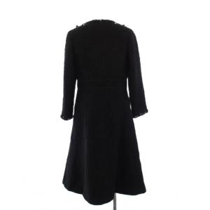 René 25AW ノーカラーコート ツイード ファー 34 ブラック 6548010