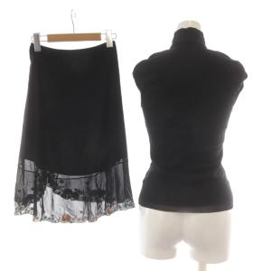 VIVIENNE TAM セットアップ カットソー スカート ノースリーブ 0 黒 ブラック 花柄 刺繍 スタンドカラー /AU