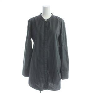 シャツ ブラウス 36 グレー ストライプ柄 バンドカラー 長袖 /AP