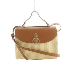 2WAY ハンドバッグ ショルダーバッグ バイカラー フラップ ベージュ 茶 /MI