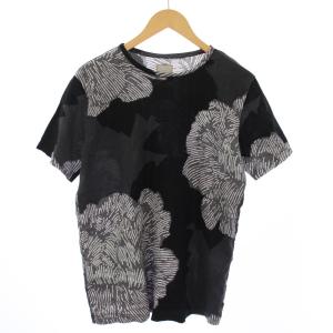 Tシャツ カットソー 半袖 クルーネック 総柄 L 黒 グレー /BM