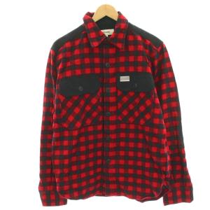 ネルシャツ カジュアルシャツ L 赤 レッド 黒 ブラック チェック 長袖 エルボーパッチ /HN