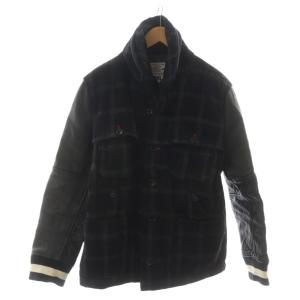  ×GOODHOOD ジャケット ジャンパー スタジャン 上着 XL 黒 ブラック チェック柄 レザー切替