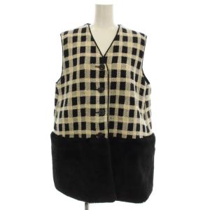 22AW ツイード ファーペプラムジレ ベスト チェック 36 黒 白 14-07-24-07351 /G