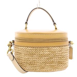 バニティバッグ 2WAY ハンドバッグ ショルダーバッグ ワンハンドル レザー 切替 ロゴチャーム ベージュ