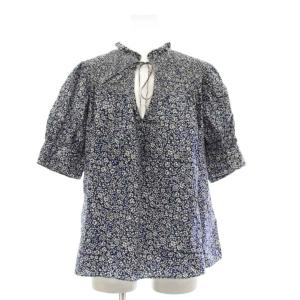 シャツ ブラウス プルオーバー 半袖 小花柄 2 紺 白 /YM