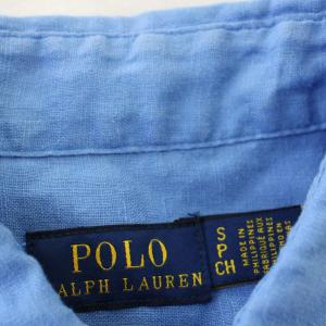 POLO RALPH LAUREN リネン シャツ ブラウス 長袖 麻 S 青 ブルー /G