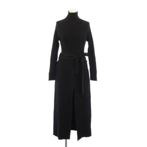 ドライリブニットワンピース フレア マキシ ロング 長袖 タートルネック ワンカラー ストレッチ 38