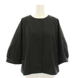 ナチュラルタフタノーカラージャケット シャツ ブラウス ドルマンスリーブ 七分袖 38 黒 ブラック B5523FJK052