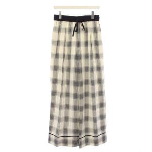 ジャガードチェックパンツ ワイド イージー タック ウエストゴム 38 白 ホワイト 黒 ブラック グレー