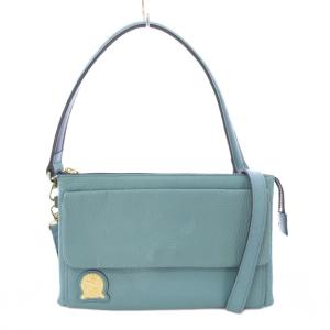 2WAY ショルダーバッグ ハンドバッグ ワンハンドル レザー ロゴ 装飾 ワンカラー 水色 ライトブルー