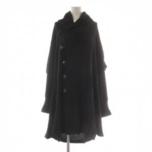 ウールフロントボタンニットワンピース M 黒 ブラック ショールカラー 長袖 ZU83JJ115 /AU