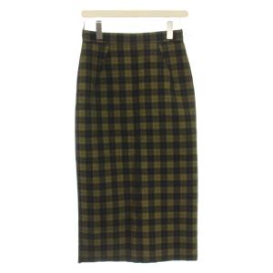 スカート 絹 シルク 40 黄 黒 チェック柄 タイト ロング丈 /JP