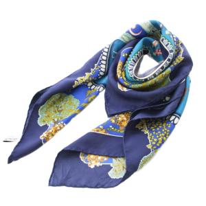 スカーフ 正方形 総柄 シルク 紺 ネイビー 青 ブルー /BB OH