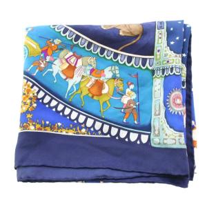 Salvatore Ferragamo スカーフ 正方形 総柄 シルク 紺 ネイビー 青 ブルー /BB OH