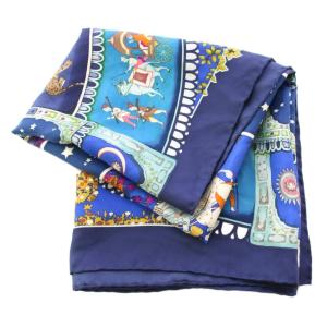 Salvatore Ferragamo スカーフ 正方形 総柄 シルク 紺 ネイビー 青 ブルー /BB OH