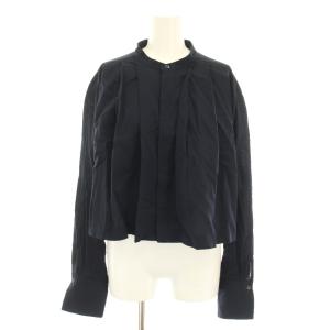 24SS タックフレアブラウス シャツ バンドカラー 長袖 F 紺 ネイビー 24051938200010
