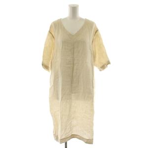 シャツワンピース 5分袖 ロング 麻 リネン F ベージュ /AN38