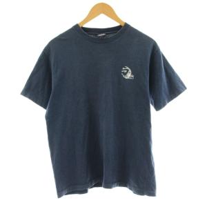 90's 混タグ Tシャツ カットソー 半袖 クルーネック プリント M 紺 ネイビー /KU
