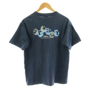 STUSSY 90's 混タグ Tシャツ カットソー 半袖 クルーネック プリント M 紺 ネイビー /KU
