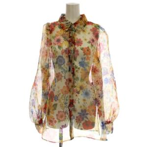 シースルー 花柄 シャツ サンプル品 ブラウス 長袖 パフスリーブ M マルチカラー /G