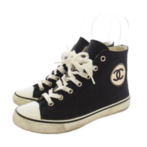 CHANEL ヴィンテージ ココマーク ハイカットスニーカー 35 黒 A01852.10 /KH
