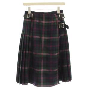 ロイスクレヨン ラップ プリーツスカート チェック柄 ウール ひざ丈 スカート GB12 緑 ピンク 124