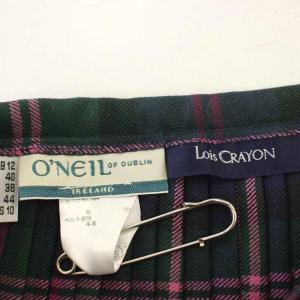 O'NEIL OF DUBLIN ロイスクレヨン ラップ プリーツスカート チェック柄 ウール ひざ丈 スカート GB12 緑 ピンク 124