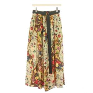 ワイドパンツ イージー 花柄 ベルト付き M ベージュ /KH