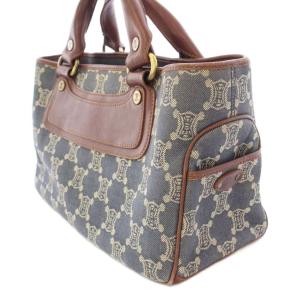CELINE ブギーバッグ マカダム柄 ハンドバッグ デニム レザー 切替 紺 ネイビー 茶 ブラウン /BB OH