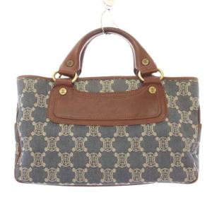 CELINE ブギーバッグ マカダム柄 ハンドバッグ デニム レザー 切替 紺 ネイビー 茶 ブラウン /BB OH