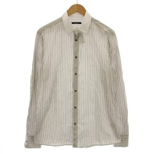 シャツ ストライプ ワイシャツ 長袖 42 白 茶 /G